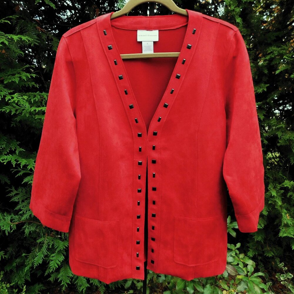 Alfred Dunner Beautiful Crimson Faux-Suede Studded Collarless Jacket NWT